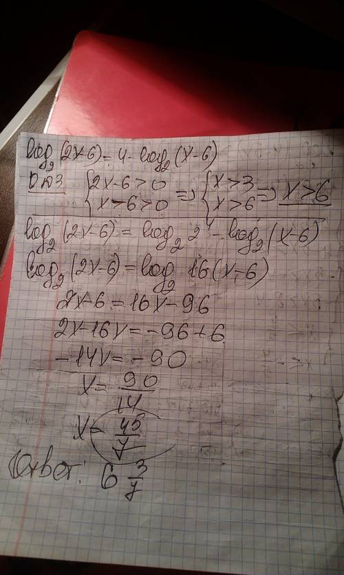 Решите уравнение log2(2x-6)=4-log2(x-6)