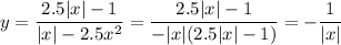 y= \dfrac{2.5|x|-1}{|x|-2.5x^2} = \dfrac{2.5|x|-1}{-|x|(2.5|x|-1)}=- \dfrac{1}{|x|}