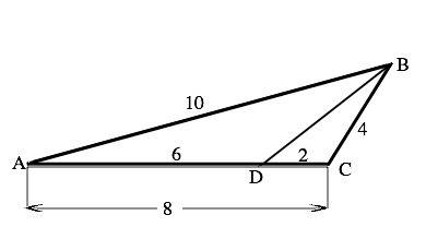 Втреугольнике авс известно что ав=10 см вс=4 см са=8 см на стороне ас отметили точку d такую что ad=