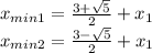 x_{min1}=\frac{3+\sqrt{5} }{2}+x_1\\x_{min2}=\frac{3-\sqrt{5} }{2}+x_1