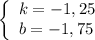 \left\{ \begin{array}{ll}k=-1,25\\b=-1,75\end{array}