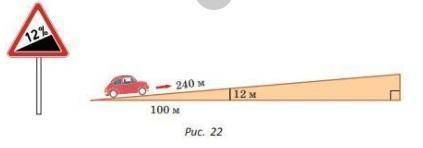 На рисунке 22 изображен дорожный знак «Крутой подъем 12 %». Он означает, что через каждые 100 м, отс