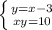 \left \{ {{y=x-3} \atop {xy=10}} \right.