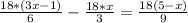 \frac{18*(3x-1)}{6} - \frac{18*x}{3} = \frac{18(5-x)}{9}