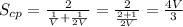 S_{cp}=\frac{2}{\frac1V+\frac{1}{2V}}=\frac{2}{\frac{2+1}{2V}}=\frac{4V}3