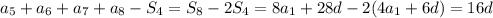 a_5+a_6+a_7+a_8-S_4=S_8-2S_4=8a_1+28d-2(4a_1+6d)=16d