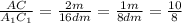  \frac{AC}{A_1C_1} = \frac{2m}{16dm} = \frac{1m}{8dm} = \frac{10}{8} 