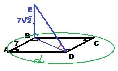.(Авсд-квадрат, ав=7 дм. ве перпендикулярна плоскости альфа, ве=7корней из 2.найти угол вде).
