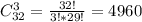 C^3_{32}=\frac{32!}{3!*29!}=4960