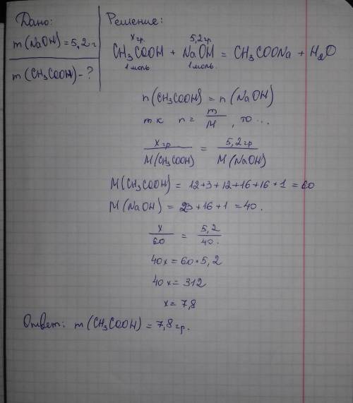 Рассчитайте максимальную массу уксусной кислоты, которую можно нейтрализовать гидроксидом натрия мас