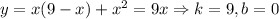 y = x(9-x) + x^2 = 9x \Rightarrow k = 9, b =0