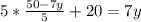 5*\frac{50-7y}{5}+20=7y