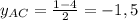 y_{AC}=\frac{1-4}{2}=-1,5