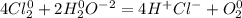 4Cl_2^0 + 2H_2^0O^{-2} = 4H^{+}Cl^{-} +O_2^0