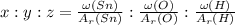 x : y : z = \frac{\omega(Sn)}{A_r(Sn)} : \frac{\omega(O)}{A_r(O)}: \frac{\omega(H)}{A_r(H)}