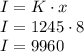 I = K \cdot x \\ I = 1245 \cdot 8 \\ I = 9960