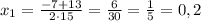 x_{1}=\frac{-7+13}{2\cdot15}=\frac{6}{30}=\frac{1}{5}=0,2