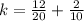 k=\frac{12}{20}+\frac{2}{10}