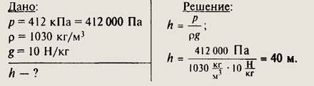 На какой глубине давление воды в море равно 412кпа?
