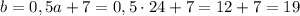 b=0,5a+7=0,5\cdot24+7=12+7=19