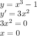 \\y=x^3-1\\ y'=3x^2\\ 3x^2=0\\ x=0