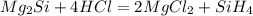 Mg_2Si + 4HCl = 2MgCl_2 + SiH_4