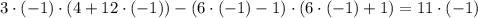 3\cdot(-1)\cdot(4+12\cdot(-1))-(6\cdot(-1)-1)\cdot(6\cdot(-1)+1)=11\cdot(-1)