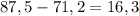 87,5-71,2=16,3