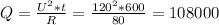 Q=\frac{U^{2}*t}{R}=\frac{120^{2}*600}{80}=108000 