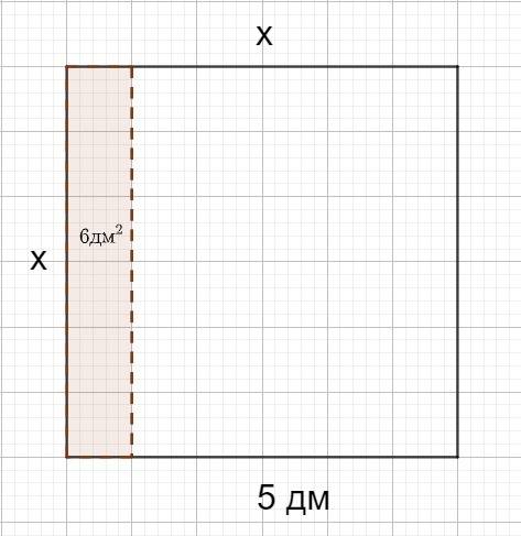 Лист жести имеет форму квадрата. после того как от него отрезали полосу шириной 5 дм, площадь оставш