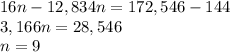 16n-12,834n=172,546-144\\3,166n=28,546\\n=9