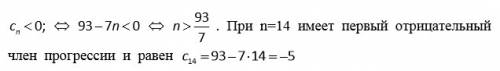 Арифм.прогрессия задана формулой cn=93-7n найдите первый отрицательный член прогрессии