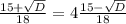 \frac{15+\sqrt{D}}{18}=4\frac{15-\sqrt{D}}{18}