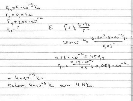 Q1=5 нкл , r1=3 см,f1=200мкн,найти q2 ?