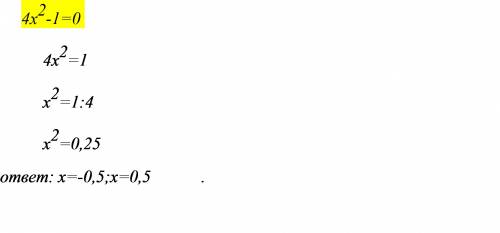 Решите уравнение 4x во второй степени-1=0