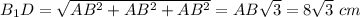 B_1D=\sqrt{AB^2+AB^2+AB^2}=AB\sqrt3=8\sqrt3\ cm