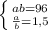 \left \{ {{ab=96} \atop {\frac{a}{b}=1,5}} \right.