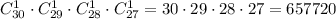 C_{30}^1\cdot C_{29}^1\cdot C_{28}^1\cdot C_{27}^1=30\cdot29\cdot28\cdot27=657720