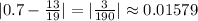 |0.7 - \frac{13}{19}| = |\frac{3}{190}| \approx 0.01579