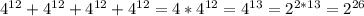 4^{12}+4^{12}+4^{12}+4^{12}=4*4^{12}=4^{13}=2^{2*13} = 2^{26}