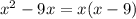 x^{2}-9x=x(x-9)