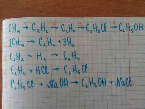 Осуществить превращения ch4-c2h2- c2h4- c2h5cl- c2h5oh