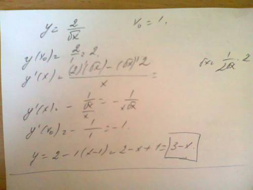 Составьте уравнение касательной к графику функции у=2\sqrt{x} в точке х=1. формула касательной у= f(