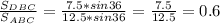 \frac{S_{DBC}}{S_{ABC}}=\frac{7.5*sin36}{12.5*sin36}=\frac{7.5}{12.5}=0.6