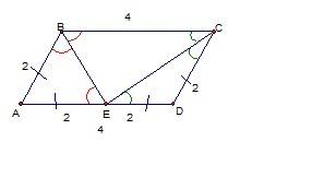 Биссектрисы углов b и c параллелограмма abcd пересекаются на стороне ad в точке e. сторона ab равна 