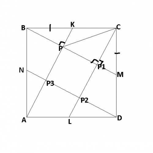 Решить abcd-квадрат,k-середина bc, m- середина cd. иp-точка пересечения ak и bm. найти угол cpm