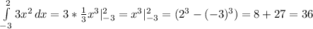  \int\limits^2_{-3} {3x^2} \, dx = 3*\frac{1}{3} x^3 |_{-3}^2 = x^3 |_{-3}^2 = (2^3 - (-3)^3) = 8 +27 = 36