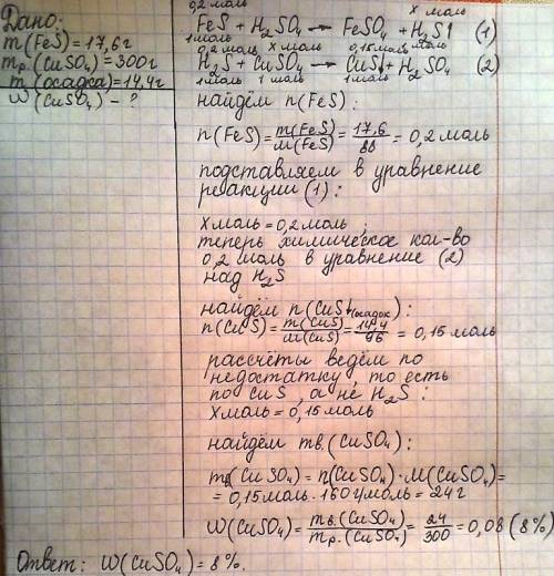 Газ, полученный при взаимодействии сульфида железа (ii) массой 17,6 г с избытком серной кислоты, про