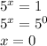 5^x=1 \\ 5^x=5^0 \\ x=0