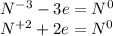 N^{-3} - 3e = N^0\\ N^{+2} + 2e = N^0